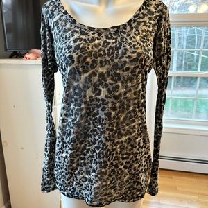 Women’s Express partially sheer animal print fitted long sleeve shirt